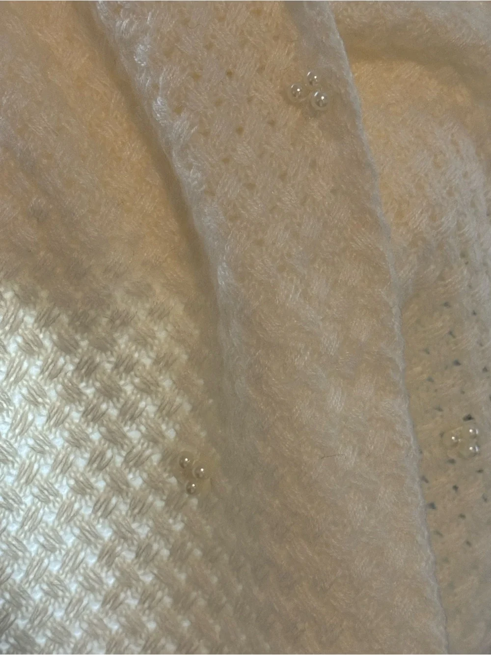 Cream Textured Knit Scarf with Subtle Bead Accents